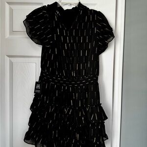 Express Black Dress with Metallic Gold Stripes